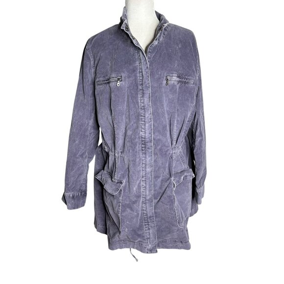 J Jill Stretch Utility Jacket Adjustable Waist 2XL Grey Purple Cotton Pockets - Picture 1 of 8